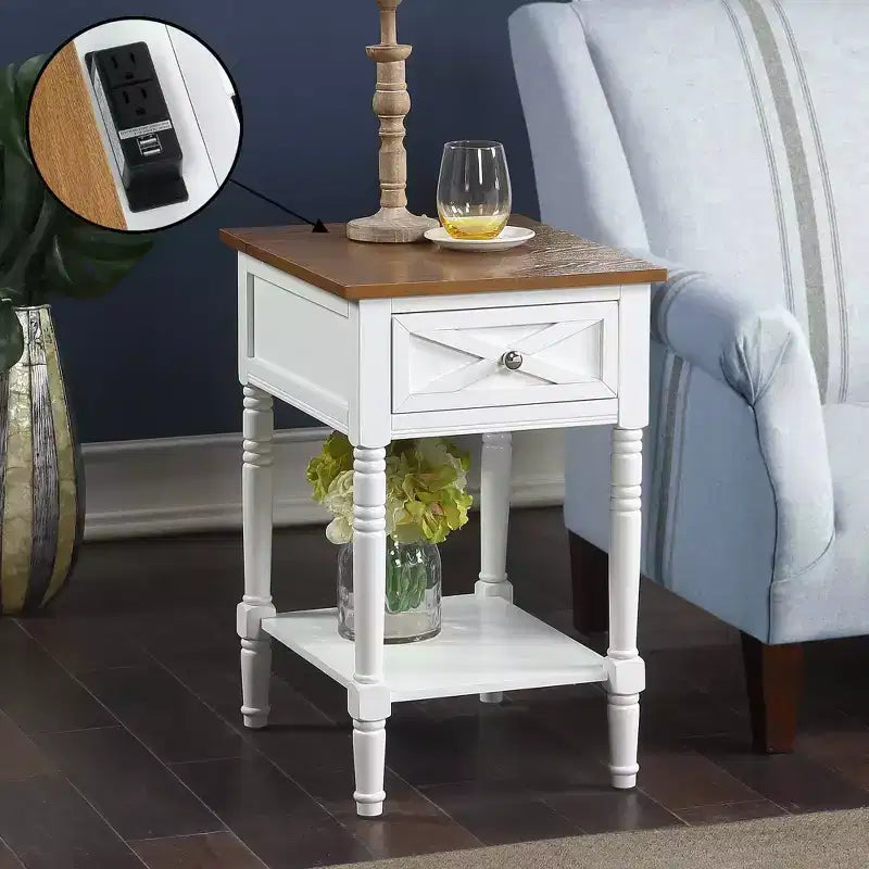 End Table with Charging Station, Black