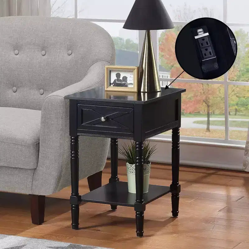 End Table with Charging Station, Black