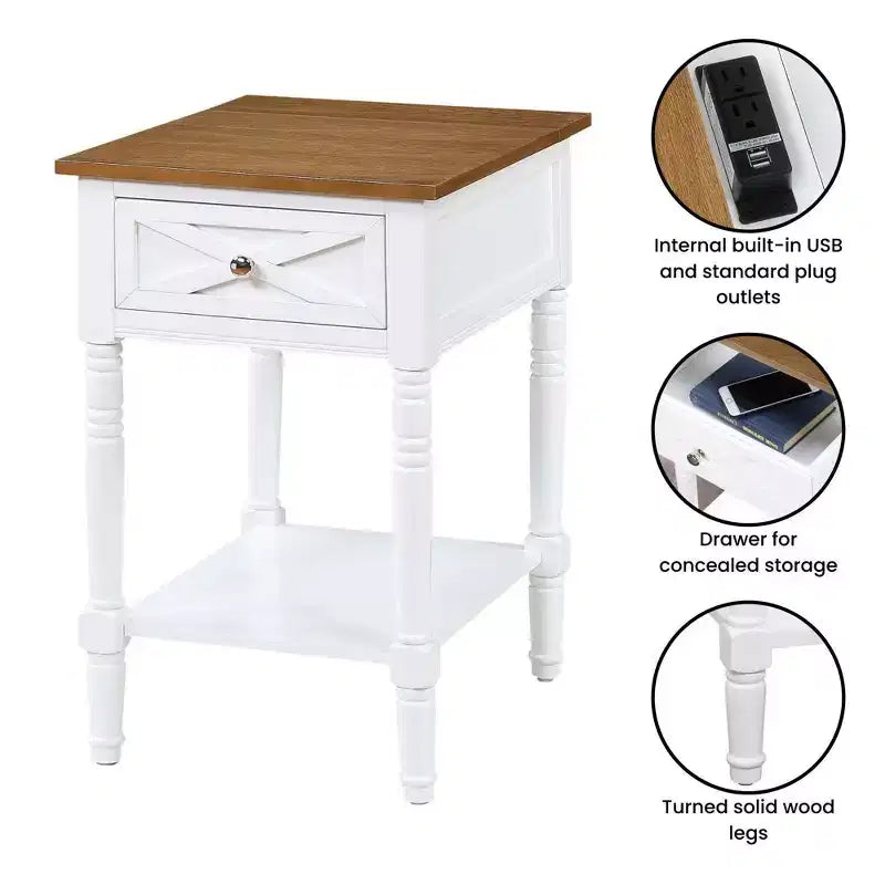 End Table with Charging Station, Black