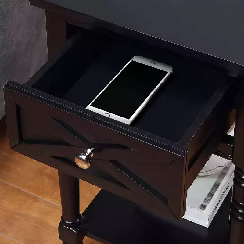 End Table with Charging Station, Black