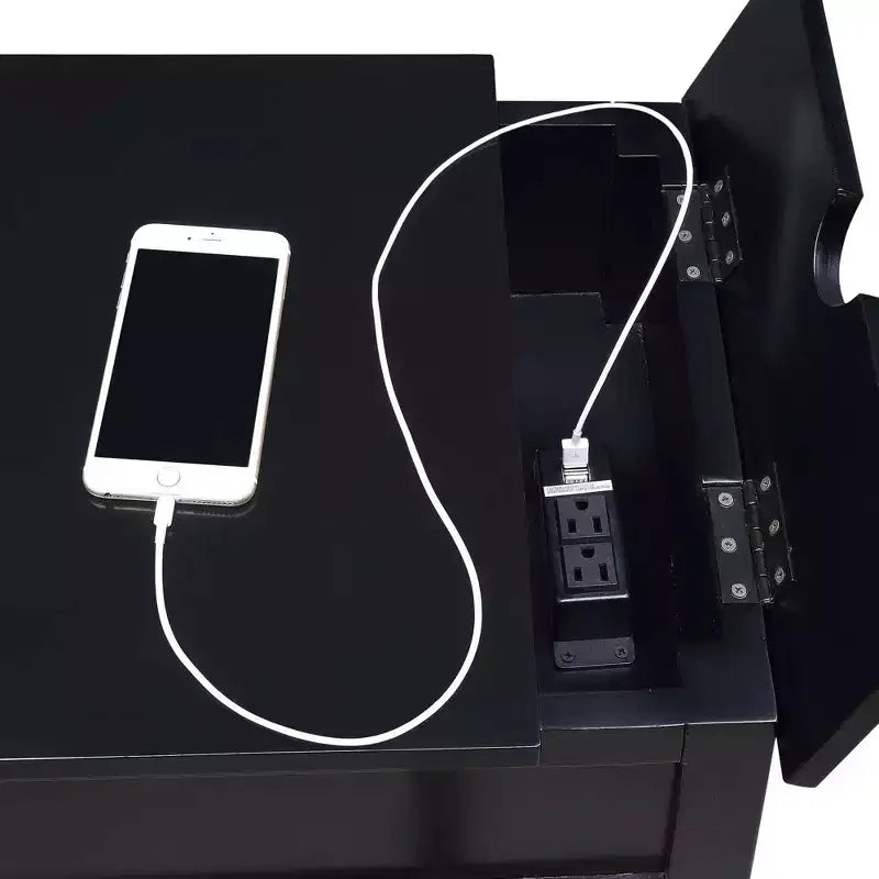 End Table with Charging Station, Black