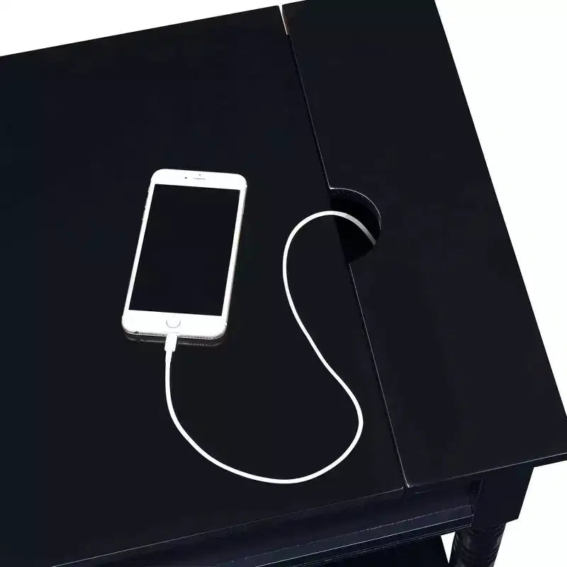 End Table with Charging Station, Black