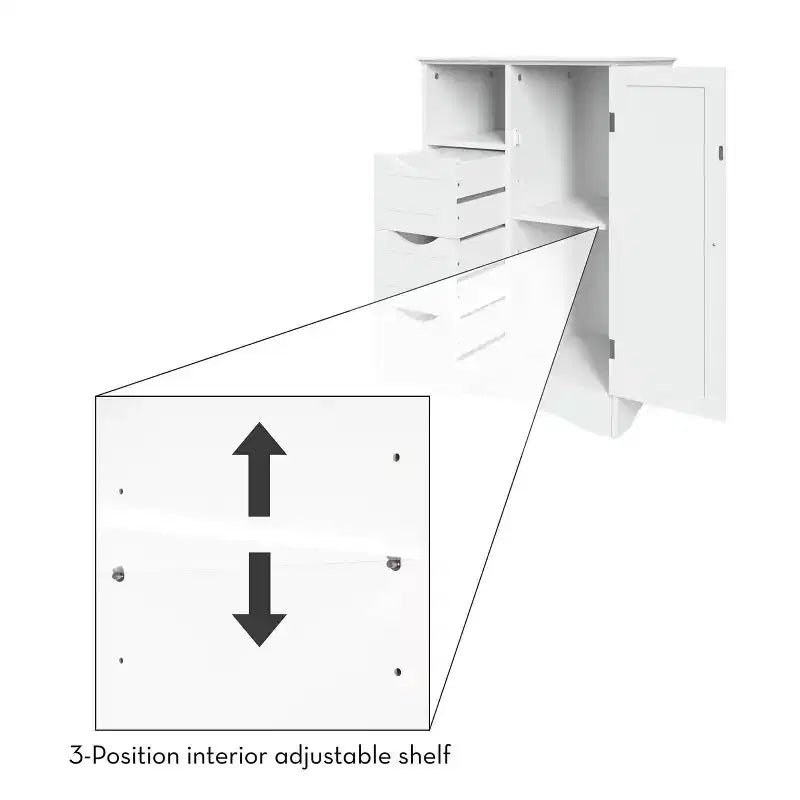 Single Door Bathroom and Laundry Storage Cabinet with 3 Drawers, Open and Adjustable Shelf