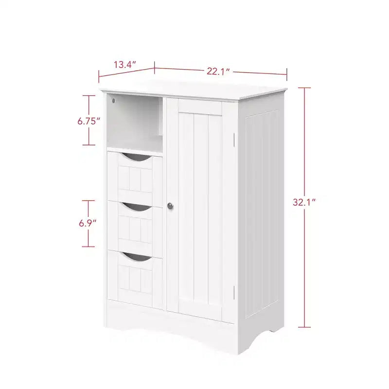 Single Door Bathroom and Laundry Storage Cabinet with 3 Drawers, Open and Adjustable Shelf