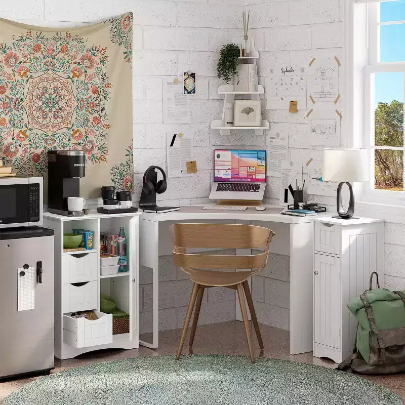 Single Door Bathroom and Laundry Storage Cabinet with 3 Drawers, Open and Adjustable Shelf