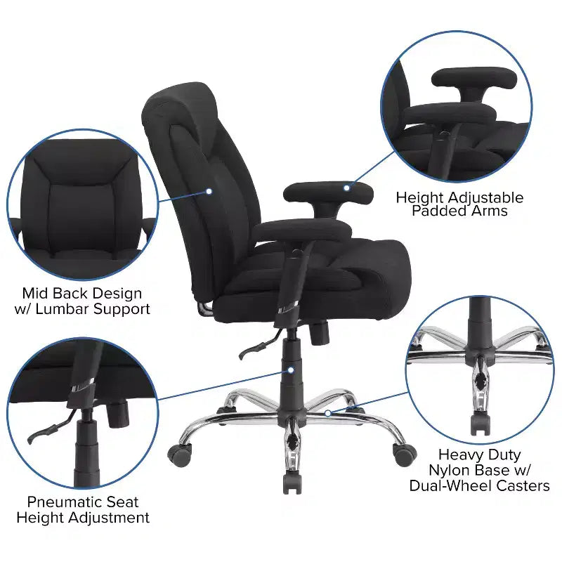 Big & Tall 400 lb. Rated Swivel Ergonomic Task Office Chair with Deep Tufted Seating and Adjustable Arms