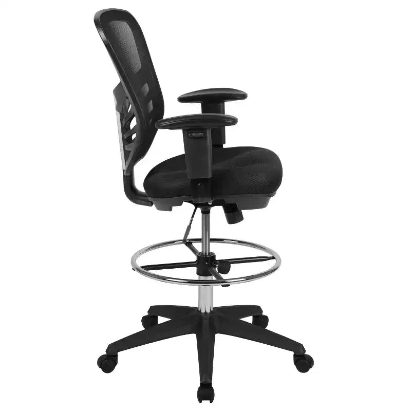 Mid-Back Mesh Ergonomic Drafting Chair with Adjustable Chrome Foot Ring, Adjustable Arms
