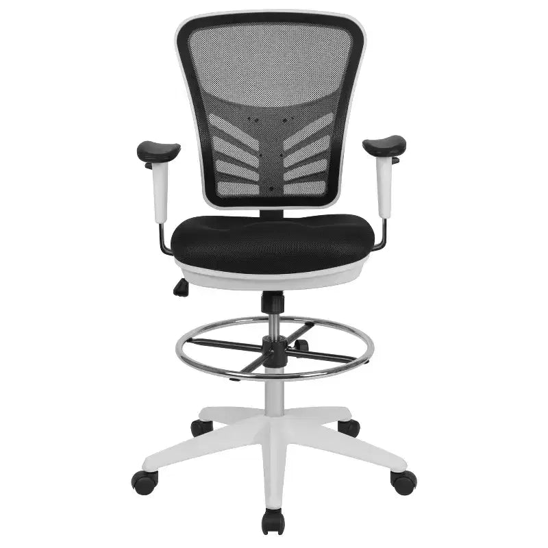 Mid-Back Mesh Ergonomic Drafting Chair with Adjustable Chrome Foot Ring, Adjustable Arms