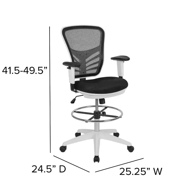 Mid-Back Mesh Ergonomic Drafting Chair with Adjustable Chrome Foot Ring, Adjustable Arms