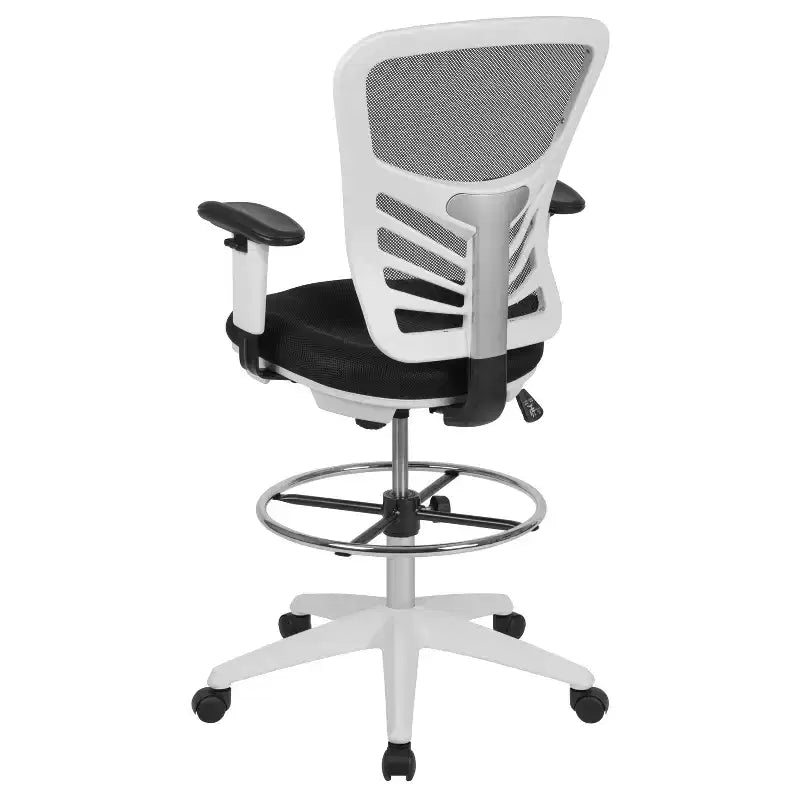 Mid-Back Mesh Ergonomic Drafting Chair with Adjustable Chrome Foot Ring, Adjustable Arms