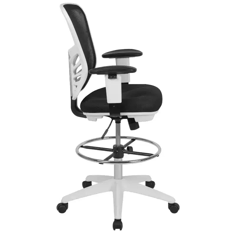 Mid-Back Mesh Ergonomic Drafting Chair with Adjustable Chrome Foot Ring, Adjustable Arms