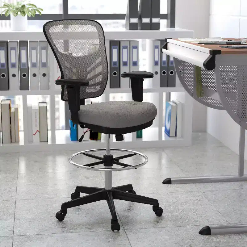 Mid-Back Mesh Ergonomic Drafting Chair with Adjustable Chrome Foot Ring, Adjustable Arms