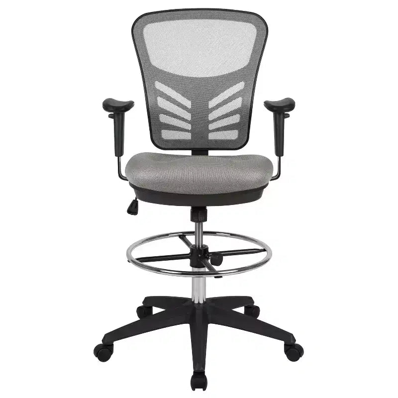 Mid-Back Mesh Ergonomic Drafting Chair with Adjustable Chrome Foot Ring, Adjustable Arms