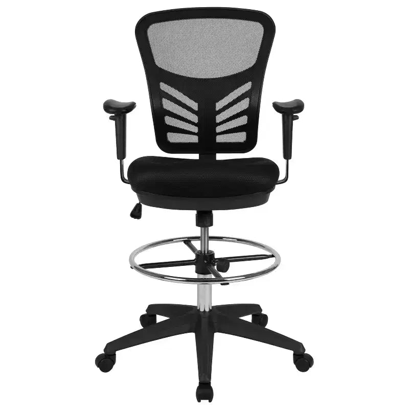 Mid-Back Mesh Ergonomic Drafting Chair with Adjustable Chrome Foot Ring, Adjustable Arms
