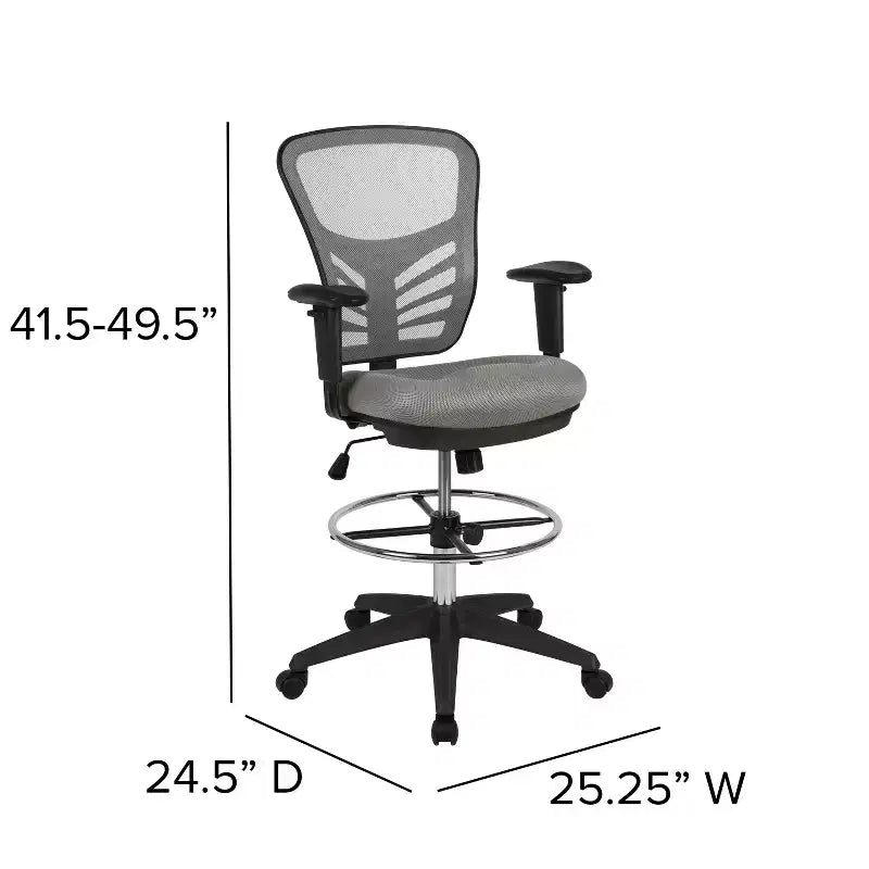 Mid-Back Mesh Ergonomic Drafting Chair with Adjustable Chrome Foot Ring, Adjustable Arms