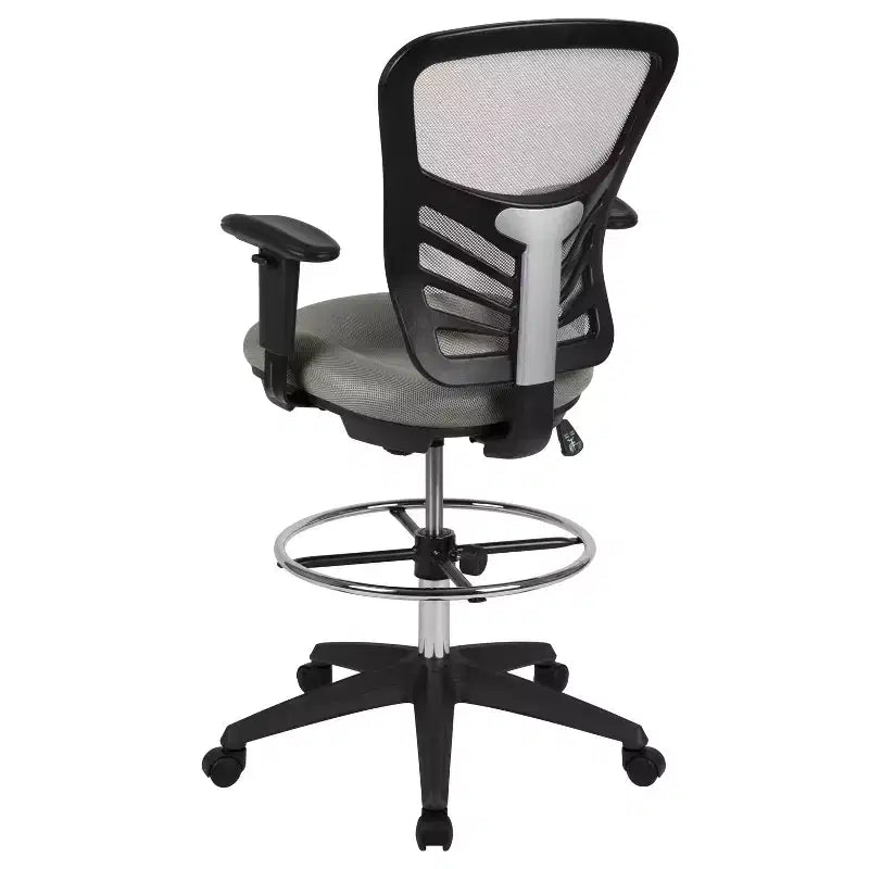 Mid-Back Mesh Ergonomic Drafting Chair with Adjustable Chrome Foot Ring, Adjustable Arms