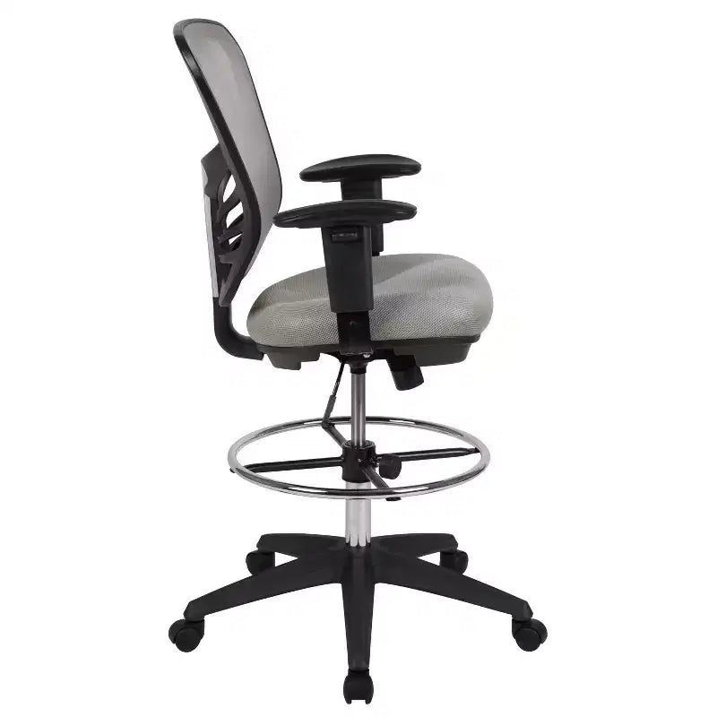 Mid-Back Mesh Ergonomic Drafting Chair with Adjustable Chrome Foot Ring, Adjustable Arms