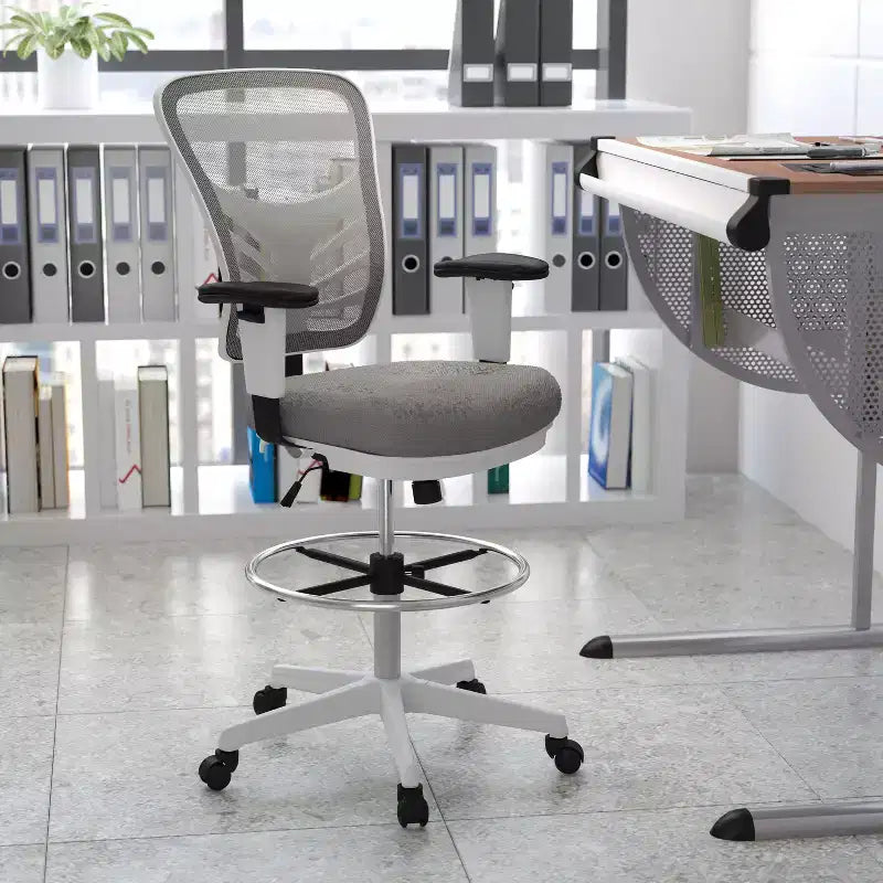 Mid-Back Mesh Ergonomic Drafting Chair with Adjustable Chrome Foot Ring, Adjustable Arms