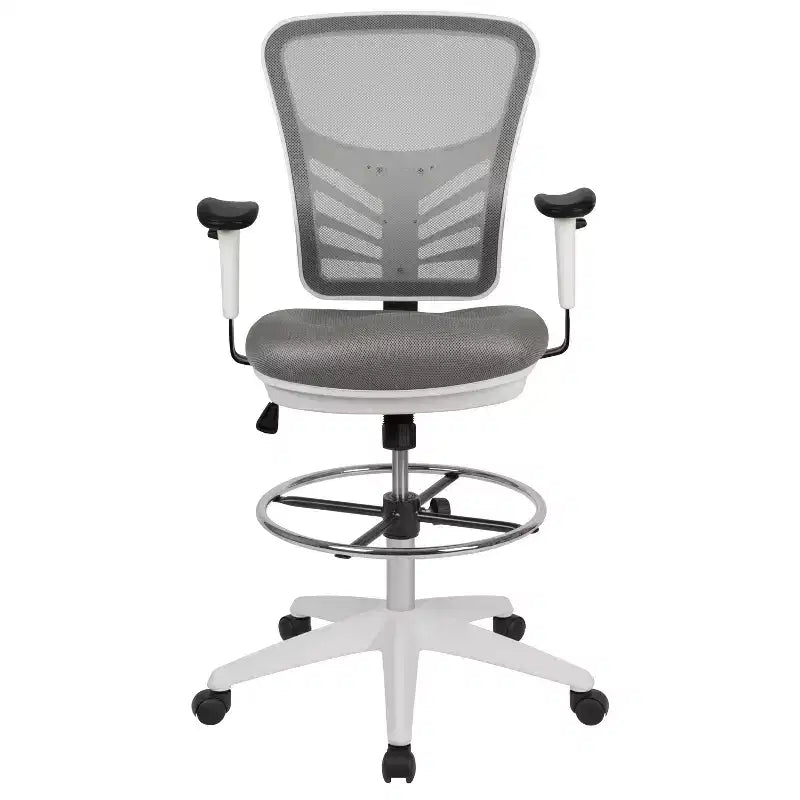 Mid-Back Mesh Ergonomic Drafting Chair with Adjustable Chrome Foot Ring, Adjustable Arms