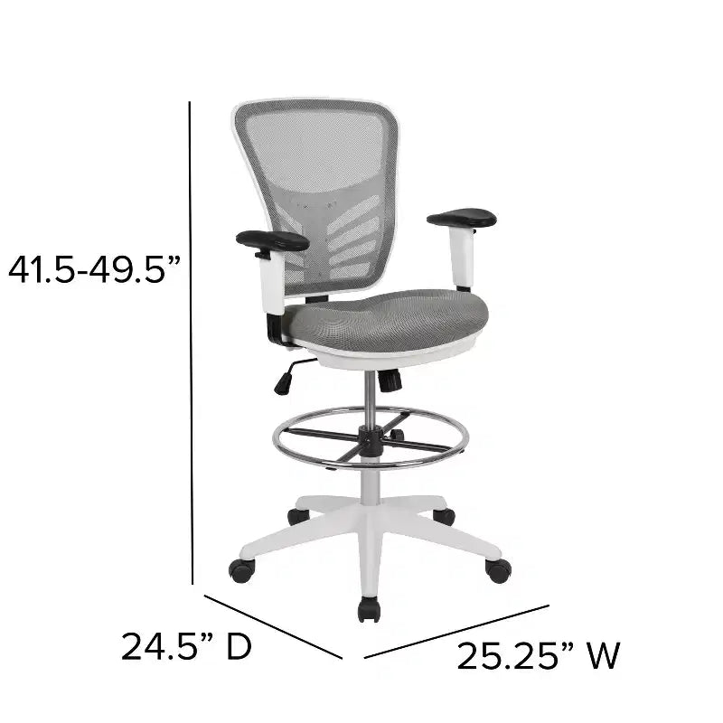 Mid-Back Mesh Ergonomic Drafting Chair with Adjustable Chrome Foot Ring, Adjustable Arms