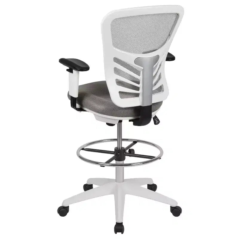 Mid-Back Mesh Ergonomic Drafting Chair with Adjustable Chrome Foot Ring, Adjustable Arms
