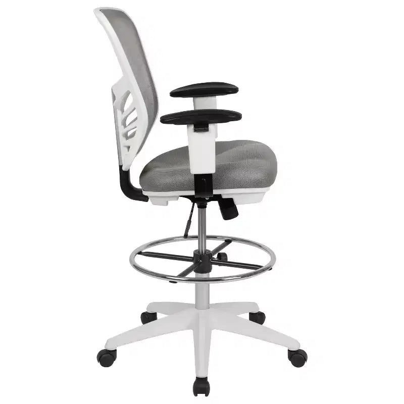 Mid-Back Mesh Ergonomic Drafting Chair with Adjustable Chrome Foot Ring, Adjustable Arms
