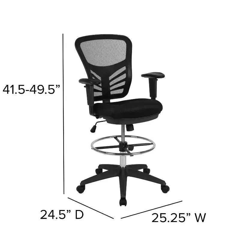 Mid-Back Mesh Ergonomic Drafting Chair with Adjustable Chrome Foot Ring, Adjustable Arms