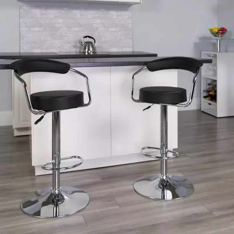 Contemporary Vinyl Adjustable Height Barstool with Arms and Chrome Base