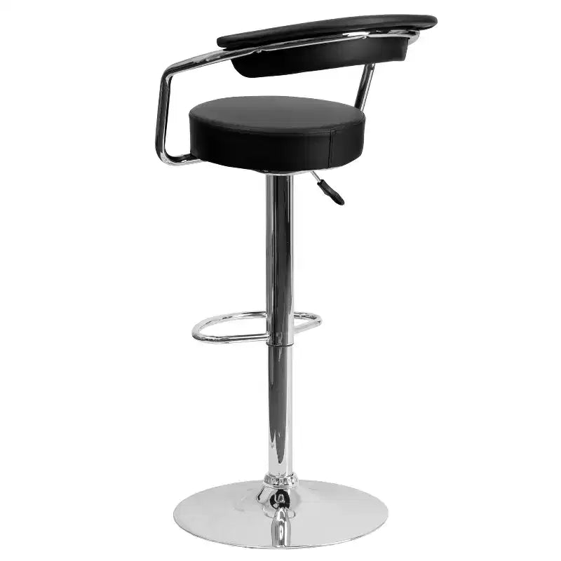 Contemporary Vinyl Adjustable Height Barstool with Arms and Chrome Base