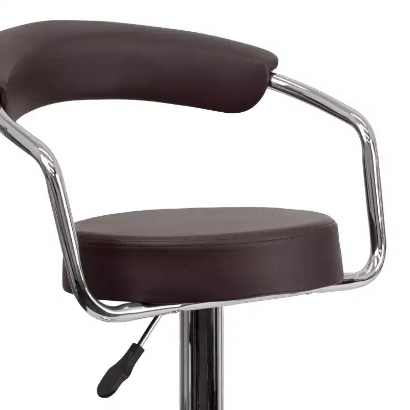 Contemporary Vinyl Adjustable Height Barstool with Arms and Chrome Base