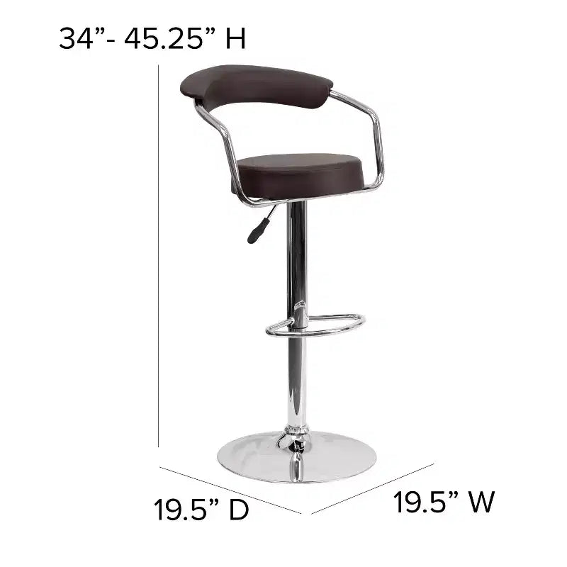 Contemporary Vinyl Adjustable Height Barstool with Arms and Chrome Base