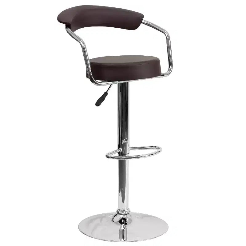 Contemporary Vinyl Adjustable Height Barstool with Arms and Chrome Base