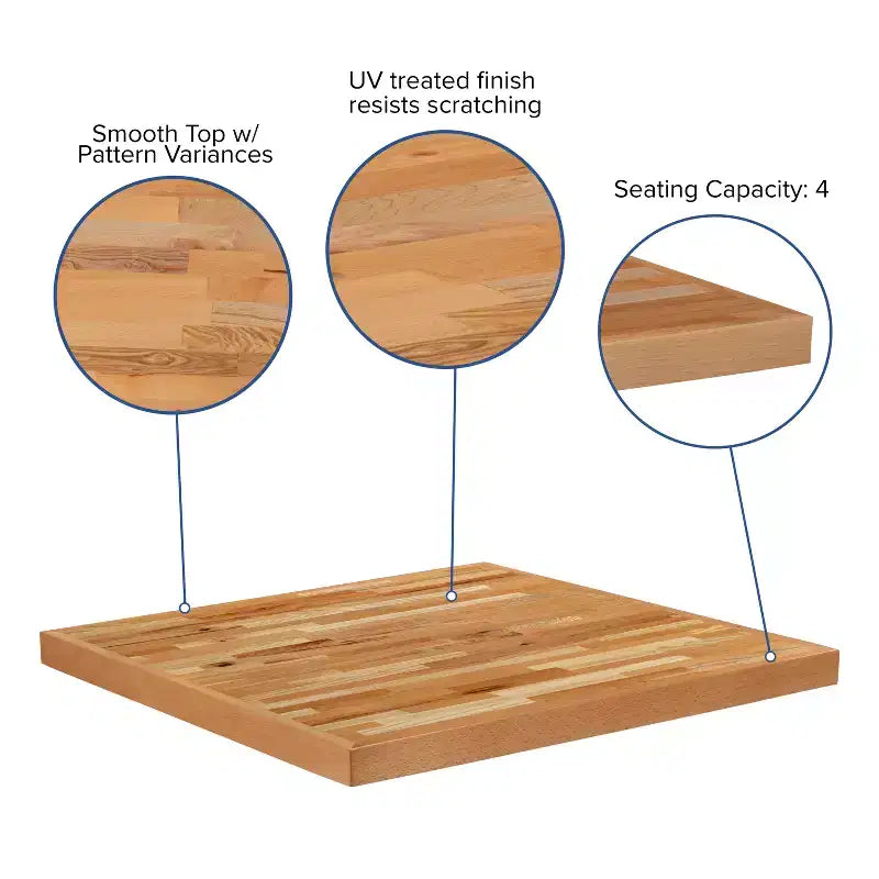 Square Butcher Block Style Table Top