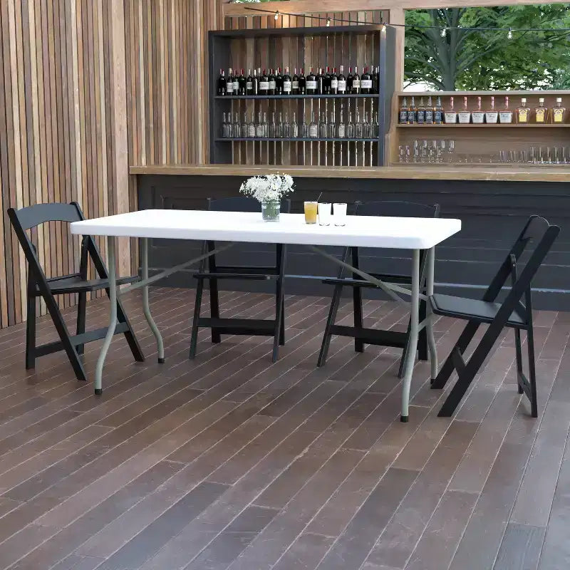5-Foot Granite White Plastic Folding Table — Banquet / Event Folding Table