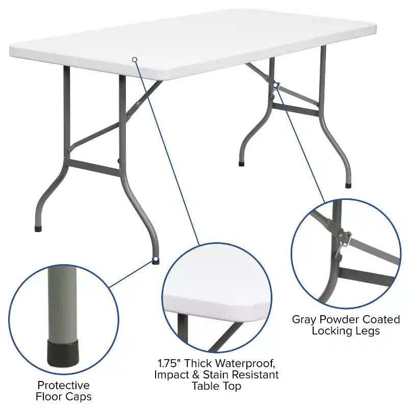 5-Foot Granite White Plastic Folding Table — Banquet / Event Folding Table