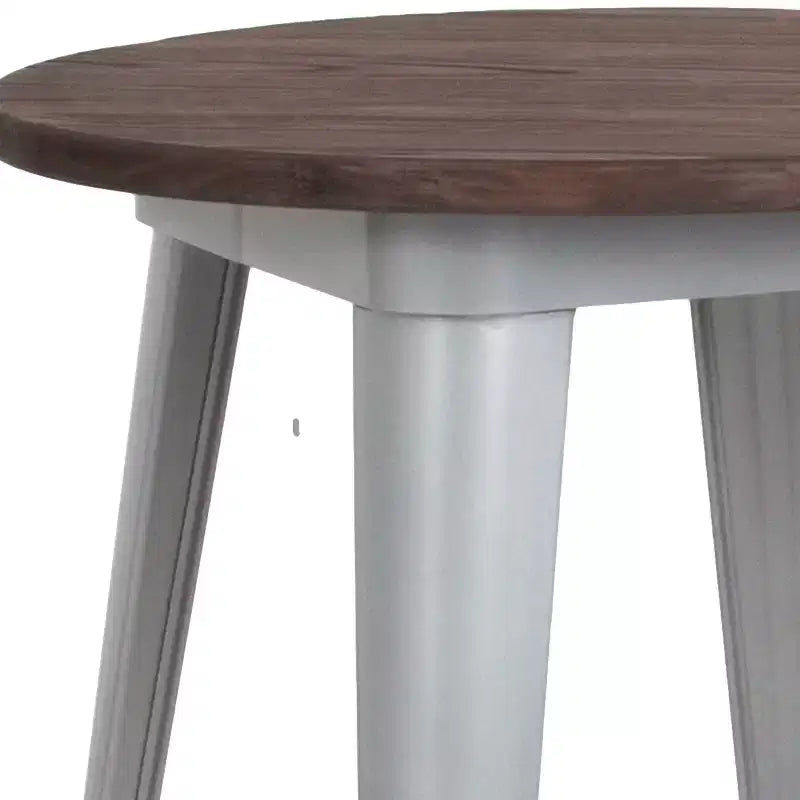 24" Round Metal Indoor Table with Rustic Wood Top