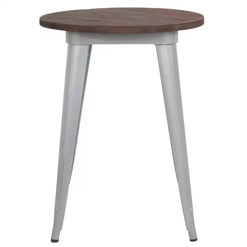 24" Round Metal Indoor Table with Rustic Wood Top