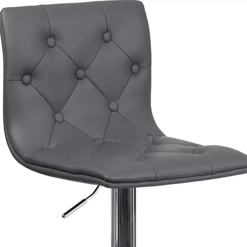 Button Tufted Vinyl Adjustable Height Barstool with Chrome Base