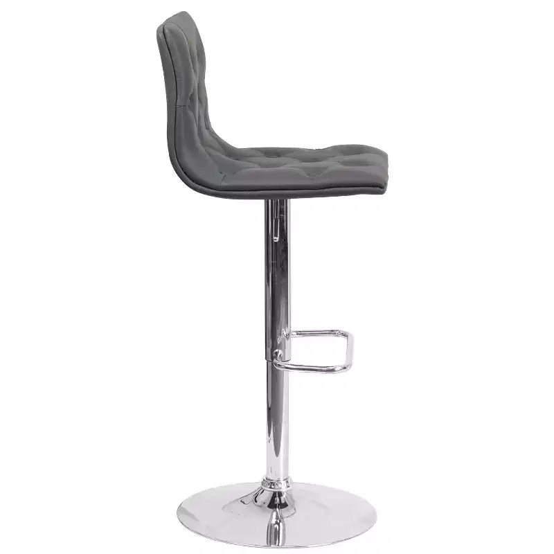 Button Tufted Vinyl Adjustable Height Barstool with Chrome Base