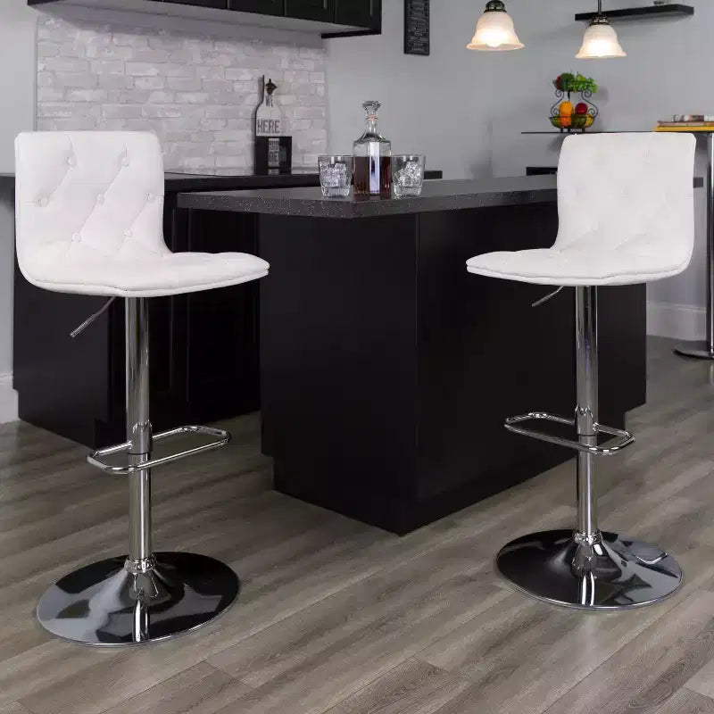 Button Tufted Vinyl Adjustable Height Barstool with Chrome Base