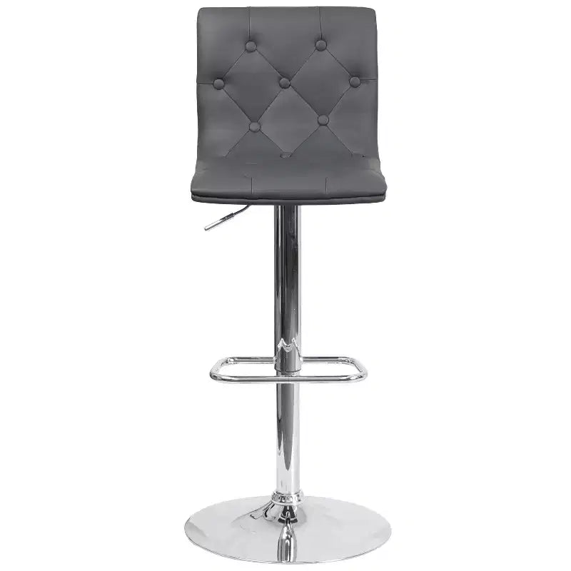Button Tufted Vinyl Adjustable Height Barstool with Chrome Base