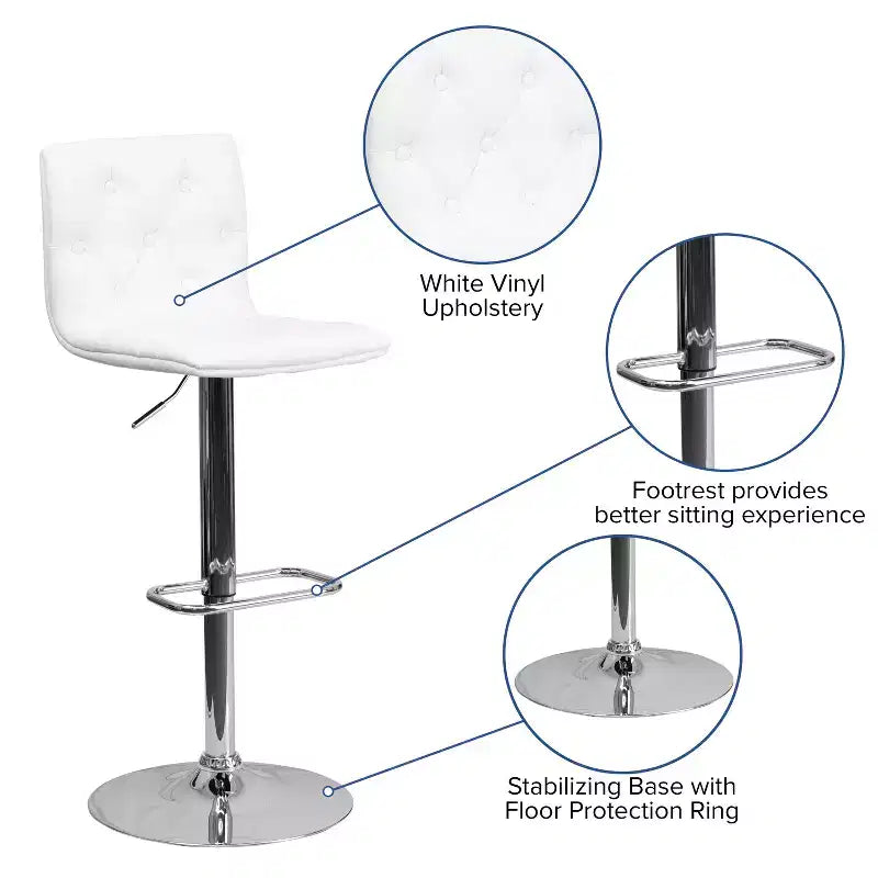 Button Tufted Vinyl Adjustable Height Barstool with Chrome Base