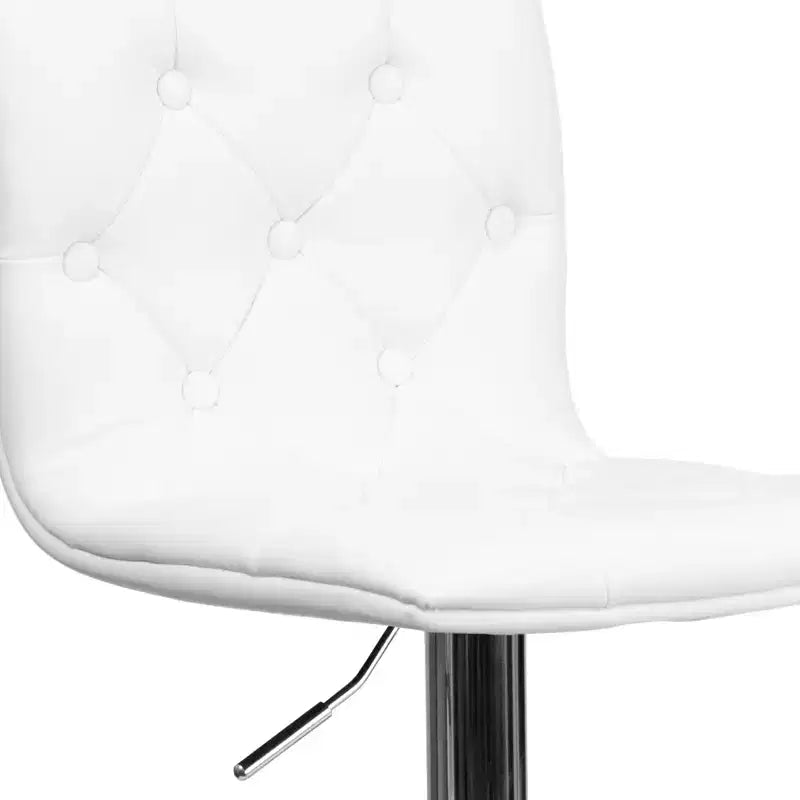 Button Tufted Vinyl Adjustable Height Barstool with Chrome Base