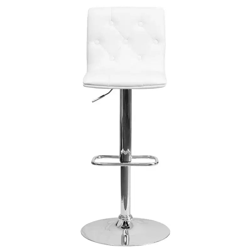 Button Tufted Vinyl Adjustable Height Barstool with Chrome Base