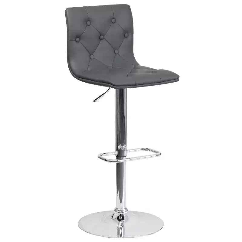 Button Tufted Vinyl Adjustable Height Barstool with Chrome Base